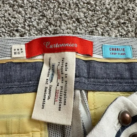 Cartonnier Anthropologie cream & navy blue striped Charlie crop flare pants, 6 - Picture 6 of 14